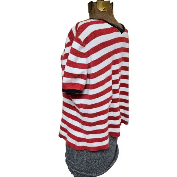 Christopher Banks Womens Top Red White Striped V Neck Cotton Sweater XL - Picture 2 of 8